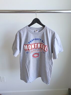 VTG Y2K Montreal Canadiens Shirt Large Fruit of the Loom Property Of Hockey Grey